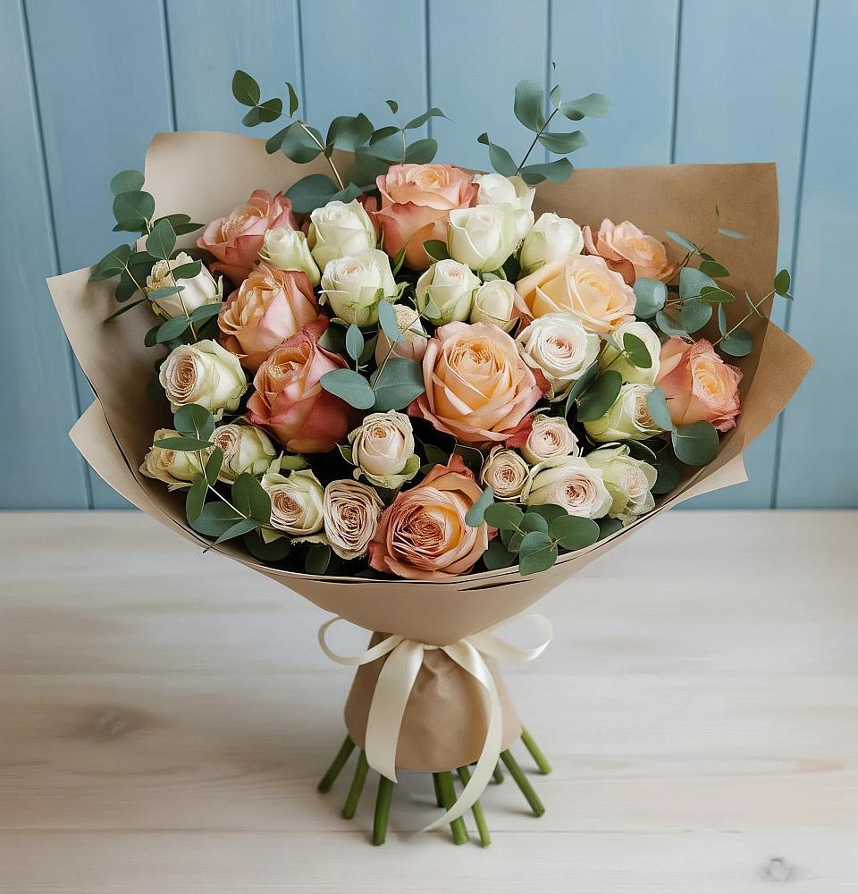 Букет цветов из: Альстромерии и Розы в Емельяновке