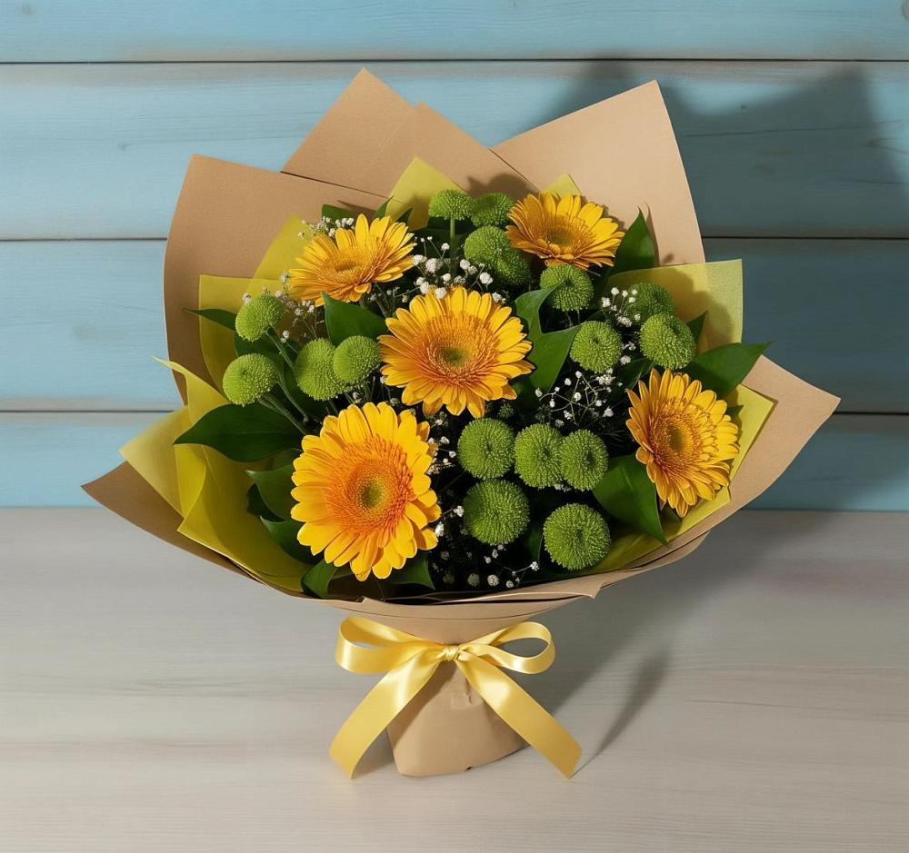 Букет цветов из: Герберы и Хризантемы в Емельяновке