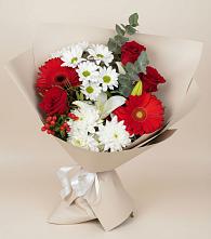 Букет цветов из:  Розы, Хризантемы, Герберы и Лилии #REPLACE_PRED# Емельяновке