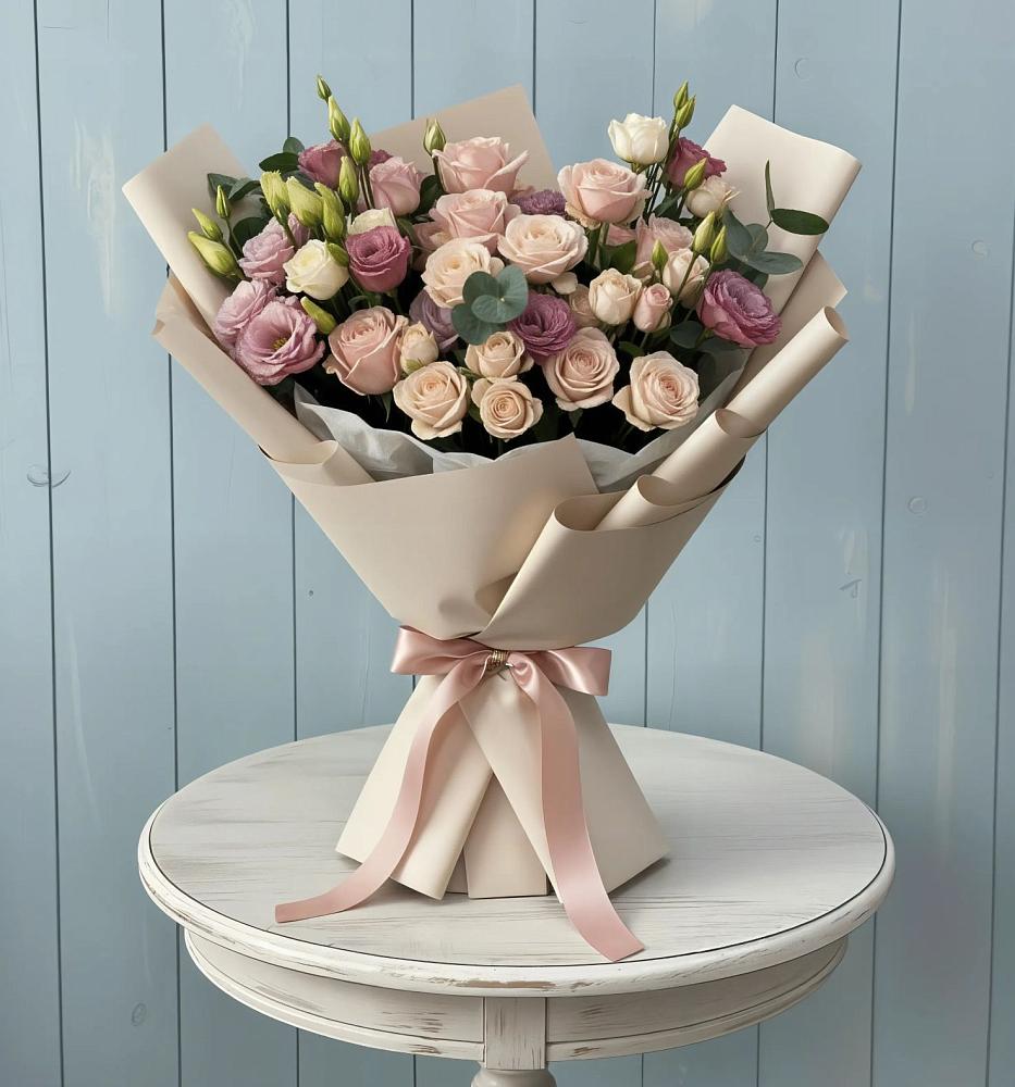 Букет цветов из: Розы и Лизиантусы в Емельяновке